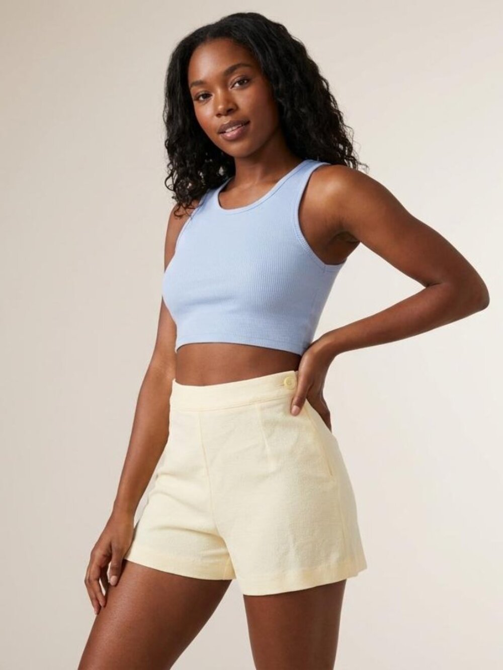 American Apparel Yellow High-Waist Side-Button Shorts - Size S